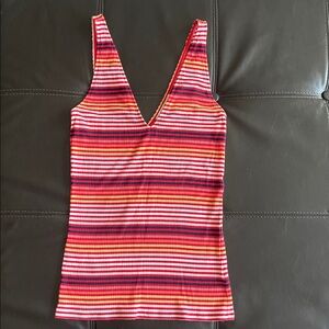 Express Stripped Fitted Sleeveless Tank Top